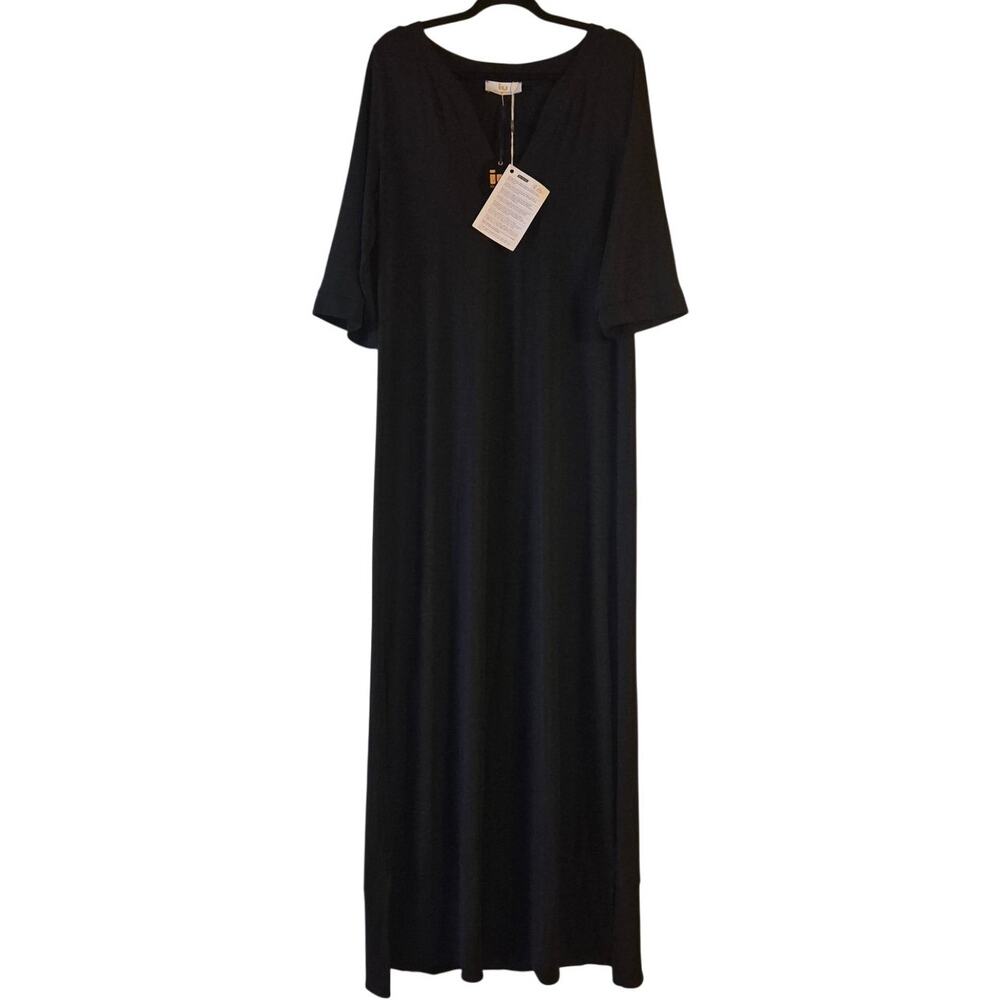 NWT IU Rita Mennoia Black Maxi Kaftan Cover Up Lounge Made in Italy Dress